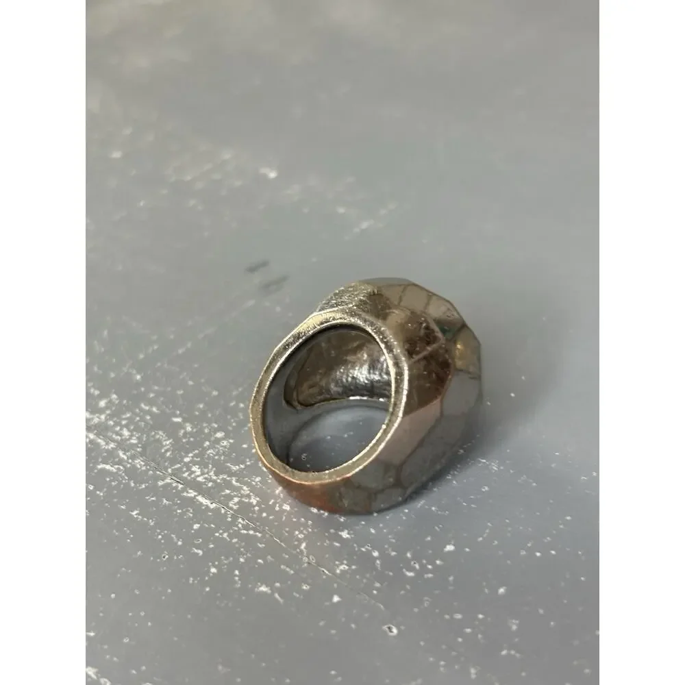 Alexis Bittar Gold Wash Silver Tone Honeycomb Dome Ring Statement Sz 7 Y2K